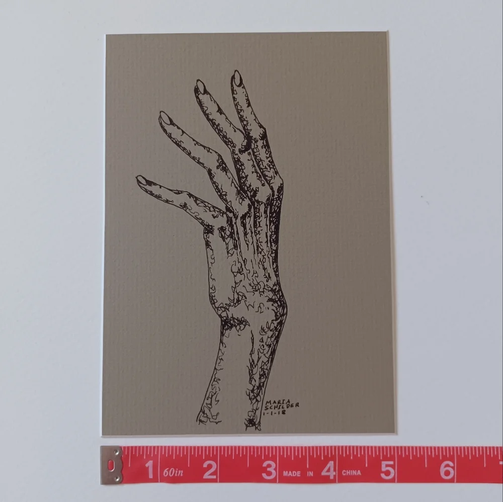 ORIGINAL ART Hand in Ink on Dark Green Mat Board 5